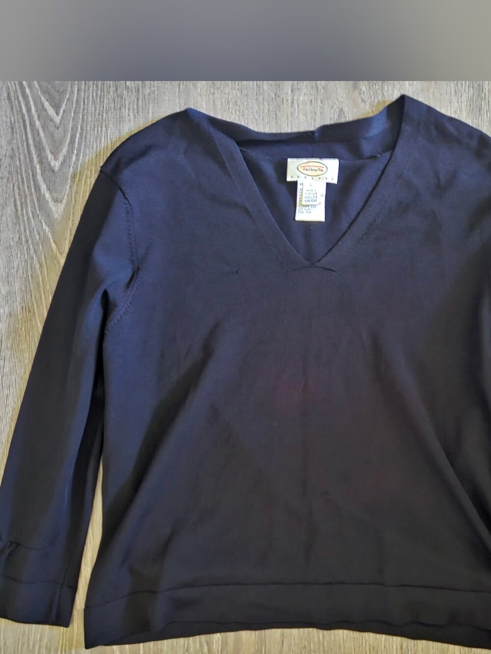 Vintage Talbots Black V-Neck Knit Sweater Womens Petite Large Rayon Nylon 90s